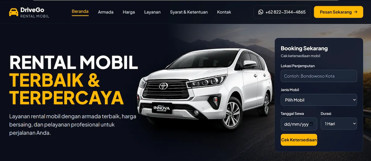 Website Rental Mobil Roketer
